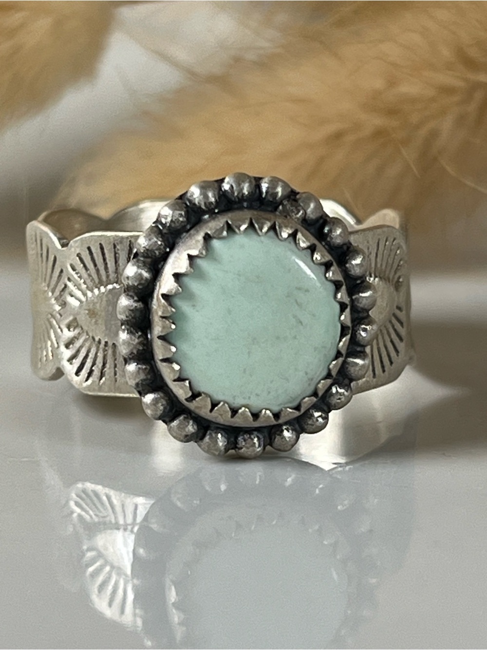Solid Sterling Silver Paloma Turquoise Gemstone Cigar Band Ring Size 10 - Picture 8 of 8